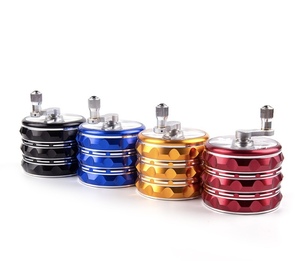 63mm 4 Layer Aluminum <b>Herb</b> <b>Grinder</b> Hand Crank Manual Crusher Round Smoking Accessory with Pollen Scraper - Product Image 2