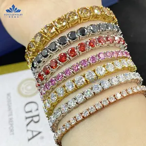 Hip Hop Jewelry Iced Out VVS1 D Color Mossanite Tennis Bracelet Pass Tester 3mm 4mm 5mm Pink Yellow Black Moissanite Bangles