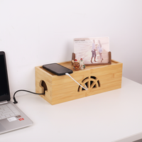 Boîte de gestion de câbles multifonction moderne, lot de 2, élégante et haute performance, en bambou, pour organiser les câbles et dissimuler les multiprises sur le bureau