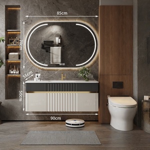 Original Design Modern Luxury Stone Seamless Basin Intelligent Mirror <b>Cabinet</b> <b>Wall</b> <b>Mounted</b> Oak Bathroom <b>Cabinet</b> - Product Image 3