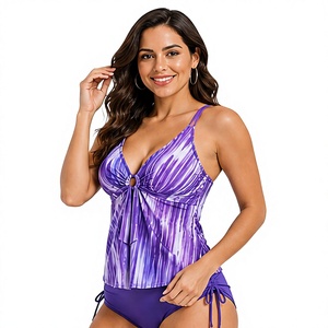 Traje de Baño Tankini Personalizado para Mujer, Estampado por Sublimación, Pantalones Cortos de Cintura Alta, Top Corto, Elástico, de Secado Rápido, para Playa, Piscina, Resort, Vacaciones - Product Image 1
