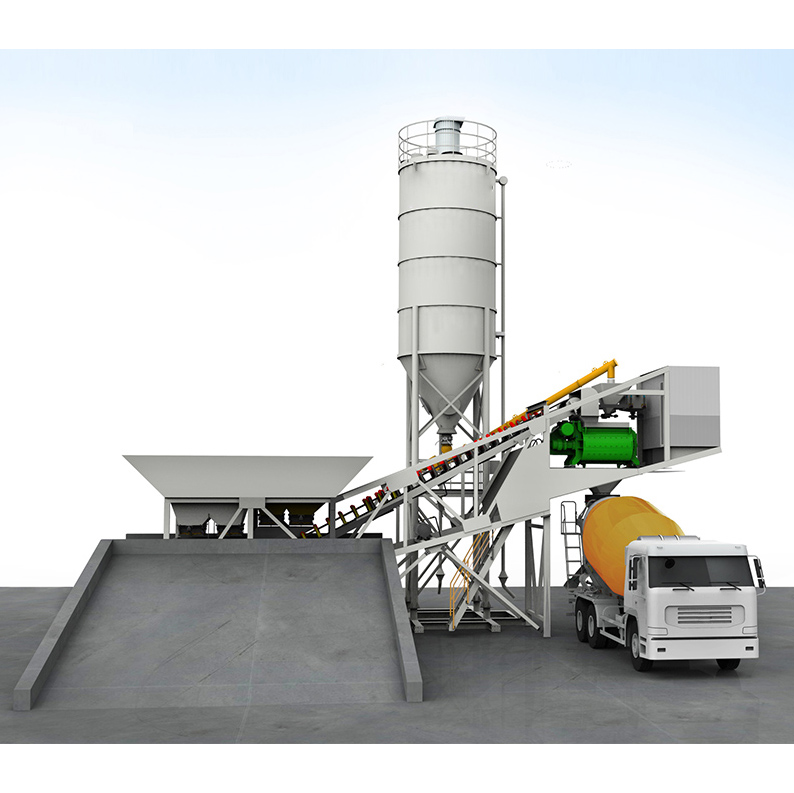 XS1.0M Concrete Batching Plant 60 M3/h Production Rate Concrete Mixing Plant with 2x60t Powder Silo