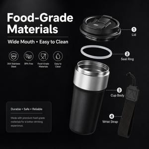 Factory Wholesale Custom Stainless Steel Vacuum <b>Flask</b> Outdoor Insulated Wide Mouth Water Bottle Black Reusable Iced Coffee Cup - Product Image 2