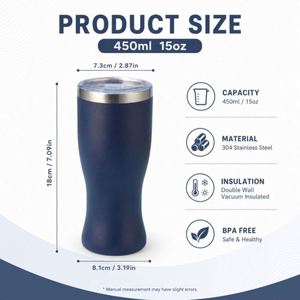 Custom Logo 15oz Curved <b>Double</b> <b>Wall</b> Vacuum Insulated Powder Coated Stainless Steel Beer Pint Cup Tumbler with Lid for Outdoor - Product Image 3