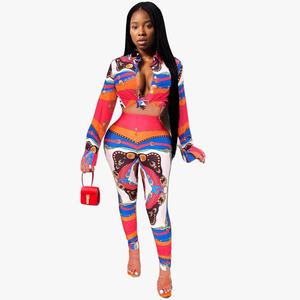 New Arrival Long Sleeve Shirt Print Slim Two Piece <b>Pants</b> Set Women Fashion - Product Image 2