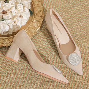 Zapatos Youxianmei de Tacón Cuadrado con Punta en Pico y Decoración de Pedrería para Oficina, Altura Media de 3cm y 5cm, Color Sólido, Zapatos de Mujer - Product Image 1