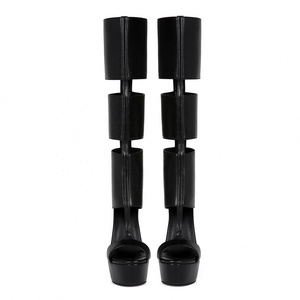 Sandali <span class=keywords><strong>Stivali</strong></span> da <span class=keywords><strong>Donna</strong></span> Americani Sexy con Larghe Strisce Nere, Moda Passerella, Tacco a Piattaforma, Taglia Grande <span class=keywords><strong>44</strong></span> - Product Image 3