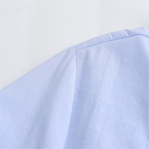 Robe <span class=keywords><strong>midi</strong></span> décontractée élégante en mousseline de soie bleu ciel à broderie anglaise et rayures, à manches longues, pour femme, fabriquée sur mesure - Product Image 5