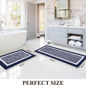 Nuovo <span class=keywords><strong>lavabile</strong></span> antiscivolo assorbente blu marino Extra morbido arruffato tappeti da <span class=keywords><strong>bagno</strong></span> set di servizi igienici pavimento doccia moquette - Product Image 2