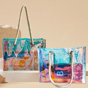 Sac de plage en corde de chanvre holographique en PVC tendance, sac fourre-tout transparent irisé pour les voyages, les cadeaux, le rangement, les courses - Product Image 5