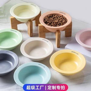 Comedero de Cerámica para Gatos con Soporte de Madera, Plato Elevado para el Cuidado del Cuello de los Gatos - Product Image 4