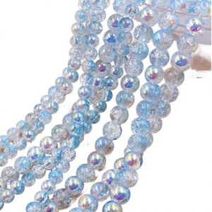 Perles en verre craquelé cristal blanc, bleu et vert mélangé de 10 pouces, 8 mm, certifiées par un tiers, en vrac, pour la fabrication de bijoux étincelants, boîte HK - Product Image 3
