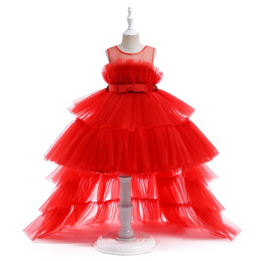 Girls Luxury Party Evening Pageant Formal Prom Red Dress With Detachable Train