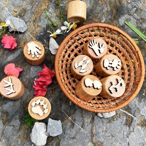 Trẻ em bằng gỗ playdough tem công cụ động vật dấu chân bằng gỗ đất sét playdough công cụ học tập sớm Đồ chơi Stamp Set - Product Image 3