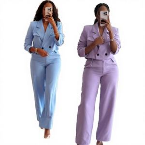 Trendy Casual <b>Suit</b> Wide Leg <b>Pants</b> Office Wear Two Piece Blazer Set with Above Knee Short Solid Button Eco-Friendly <b>for</b> <b>Women</b> - Product Image 5