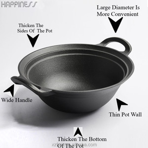 Juegos de <span class=keywords><strong>Wok</strong></span> Chinos de Buena Calidad, Utensilios de Cocina Redondos de Hierro Fundido con Tapa de Madera - Product Image 4