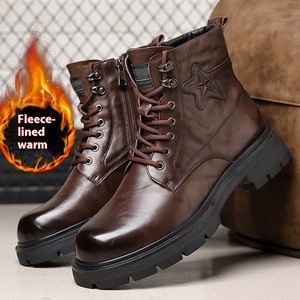 Bottines Montantes Homme Tendance Hiver en Cuir Véritable Marron, Style Anglais Décontracté - Product Image 1