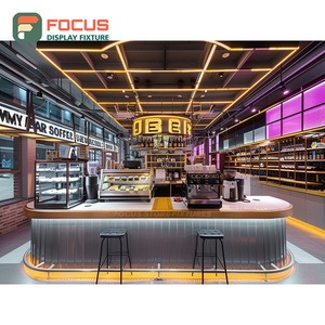 Comptoir de service café personnalisé avec caisse intégrée, étagère de boulangerie et présentoir en chêne pour café - Product Image 5