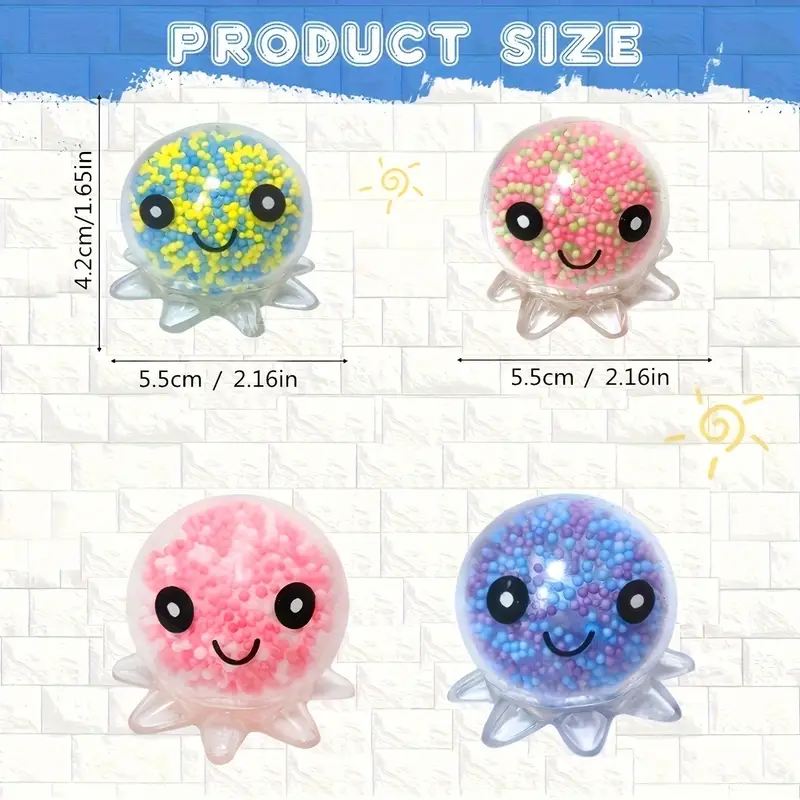 1pc Stress-Relief Fidget Toy for Kids & Adults, Octopus Squeeze Ball with Colorful Beads, Durable Rubber Sensory Ball