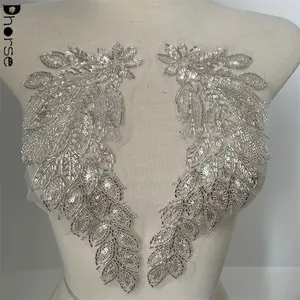 Guangzhou produttore argento 3D popolare applique di pizzo con perline per il vestito