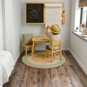 Tablero de actividades de pared de madera inspirado en Montessori, <span class=keywords><strong>pizarra</strong></span> y rollo de papel, estación de dibujo para niños, otros muebles para niños - Product Image 6