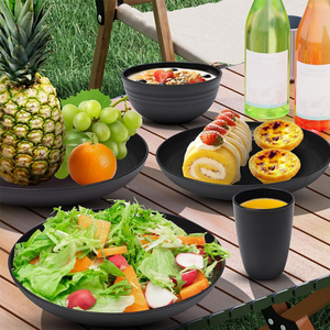 16 件套环保可重复使用不易碎餐具盘碗杯套装麦秆餐具套装 - Product Image 4