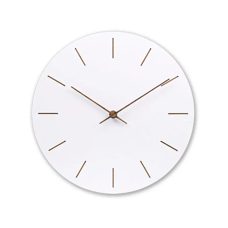 นาฬิกาไม้แฟชั่นสีขาวเรียบง่ายทันสมัยพร้อมไฟ LED สำหรับตกแต่งบ้านทรงกลมแบบกำหนดเอง