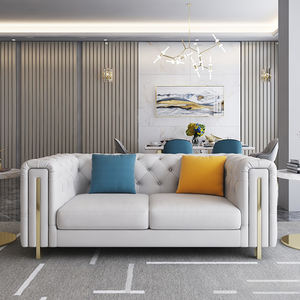 طقم كنب جلدي بتصميم عصري عالي الجودة، أثاث فاخر 3 2 1 مقاعد، كنبة تشيسترفيلد فاخرة مقطعية بإطار خشبي للمنزل - Product Image 5