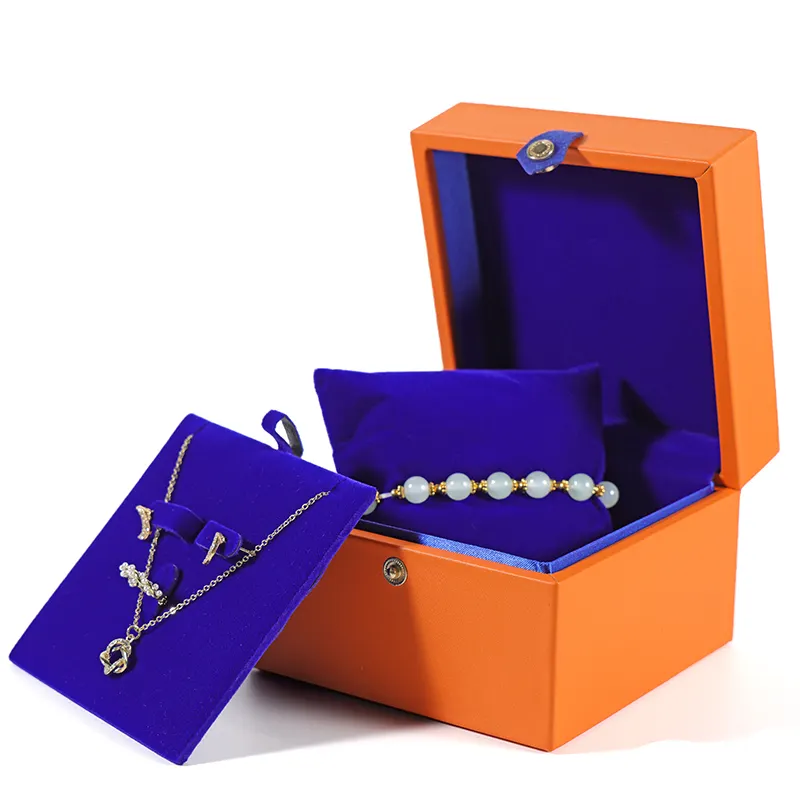 Luxe Pu Lederen Snap Juwelendoos Rechthoekige Vierkante Sieradenverpakking Armband Ketting Ring Sieraden Geschenkdoos