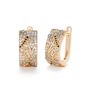 Orecchini a Cerchio di Lusso Placcati Oro con Cristalli e Strass, Motivo Vegetale con Micro Incastonature, per Uso Quotidiano Femminile, Placcati in Oro 18K - Product Image 1