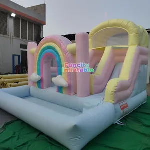 Castelo inflável inflável para crianças, escorregador branco com escorregador inflável para casamento