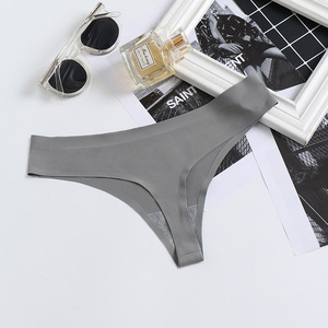 Tanga sin costuras de seda helada para mujer, corte láser, de cintura baja, color liso, venta al por mayor - Product Image 6