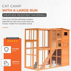 Modern <strong>Cat</strong> Camp Large <strong>Run</strong> Fully Enclosed Multi-Tier House Solid Wood Construction Roof | 190x84x175cm (6ft 3in X 2ft - Product Image 2