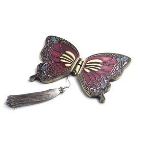 Espelho de bolso duplo luxuoso dobrável para presente de lembrança em forma de borboleta estilo retrô