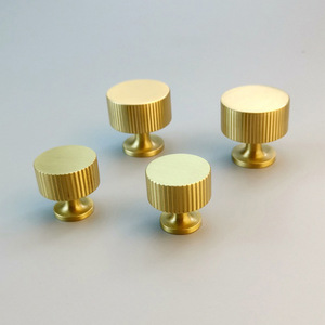 Solid Brass Cabinet <b>Knobs</b> Round Vertical Knurling Modern Style For Wardrobe Shoe Cabinet Kitchen Drawer Handle - Product Image 1