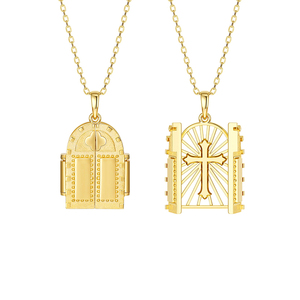Collier Gemnel en argent 925 plaqué or 18 carats, pendentif Porte du Ciel ouvrable avec croix, bijou secret de renaissance pour femme - Product Image 1