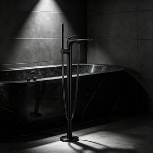 Grifo de Bañera Minimalista Negro Mate de Montaje en Suelo, Monomando con Válvula Cerámica, Rociador en Cascada, Accesorio de Baño de Latón - Product Image 5