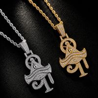 Pendentif Symbole Oeil en Alliage Plaqué Argent, Strass Sertis, Chaîne Corde, Collier Hip Hop Tendance, En Stock, Vente en Gros