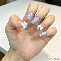 Lot de 24 faux ongles papillon français nude lavande en forme de cœur à presser, pré-conçus en ABS réutilisables, personnalisables OEM