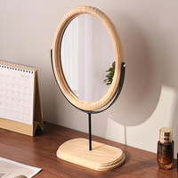 Personalized Wooden Oval Desktop Makeup Mirror with Stand Free-Standing Tabletop Bathroom Cosmetic Mirror (Silver Finish)