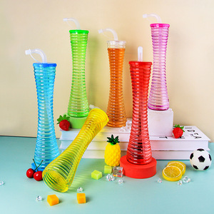 Bouteille d'eau en plastique PET avec logo personnalisé, motif cocotier, avec couvercle à paille, bouteille de jus jetable - Product Image 3