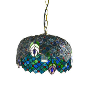 Tiffany pavone verde luci a sospensione in vetro colorato sfarfallio occhi azzurri lampada a sospensione per sala da pranzo Tiffany lampadario - Product Image 3