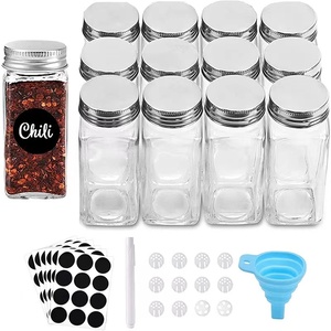 24Pcs 4oz spices square glass jars with Lids Seasoning Containers Set Spice Containers with Labels