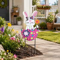 Piquets de jardin en métal résistants aux intempéries, motif lapin mignon et œuf de Pâques, décorations de jardin de Pâques pour pelouse et patio extérieurs