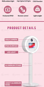 บูธถ่ายภาพวงแหวนอะคริลิคพร้อมกระจกสำหรับ iPad, DSLR ควบคุมผ่านแอพและรีโมท ไฟ LED สำหรับงานแต่งงาน ปาร์ตี้ ถ่ายเซลฟี่  ขาย - Product Image 6