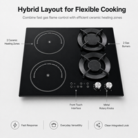 Nouvelle cuisinière combinée quatre brûleurs en verre noir avec brûleurs Wok intégrés, dotée de cuisinières à gaz et électriques intégrées