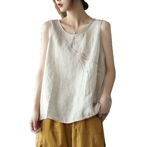 Retro Embroidered Cotton <b>Linen</b> Camisole Sleeveless <b>Top</b> Women <b>Plus</b> <b>Size</b> Loose Casual Summer Wear Pink White Black Beige Yellow - Product Image 5