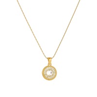 Collier classique avec pendentif boussole rond incrusté de zircon, plaqué or, en acier inoxydable, pour un usage quotidien