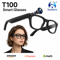 Lunettes audio intelligentes T100 avec caméra 8MP, enregistreur photo et vidéo, contrôle tactile, détection de port, double haut-parleur, chargement Type C