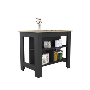 Cala Kitchen Island con Cuatro Patas y Tres Estantes Negro/Roble Claro-Elegante Carro para Tu Cocina - Product Image 1